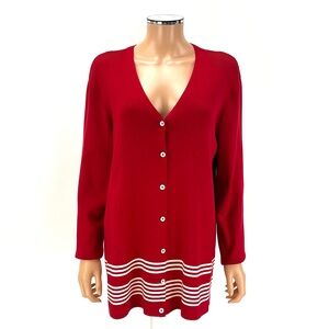 LAUREN RALPH LAUREN Cardigan Sweater Women's SIZE X-LARGE XL Red White Knit Top